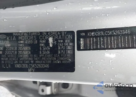 2019 Kia Niro Lx из США, поврежденный, VIN KNDCB3LC5K5263346